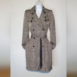 Rachel Roy Chic Black & Cream Patterned Belted Double Breasted Trench Coat XS